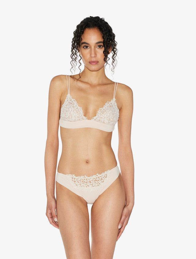 Rose Beige triangle bra with macramé