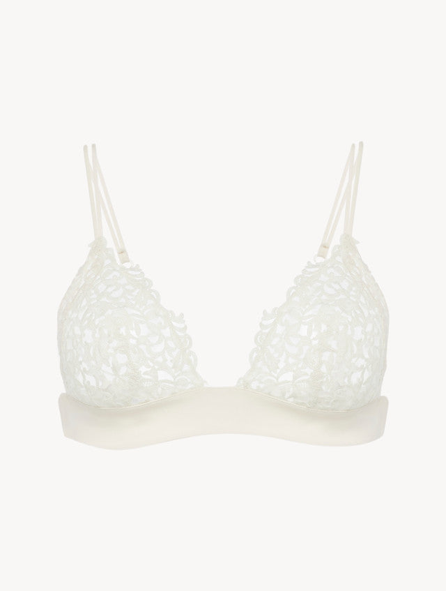Off-white triangle bra with macramé