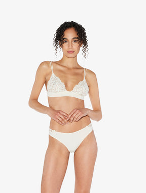 Off-white triangle bra with macramé