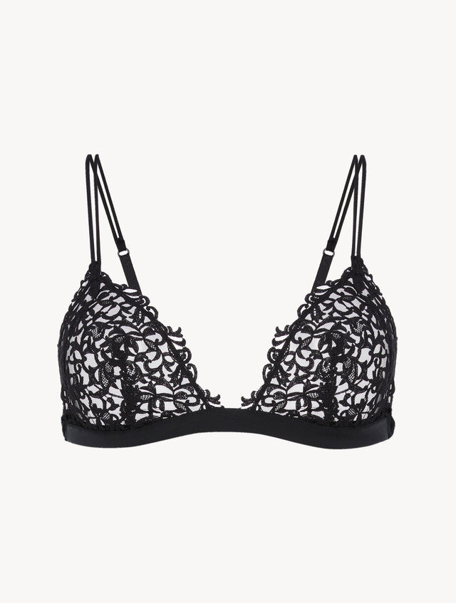 Black triangle bra with macramé