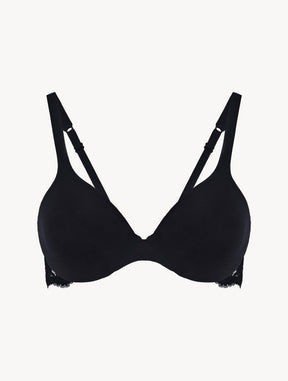 Black lace and cotton underwired bra