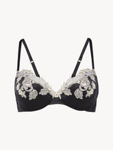 Silk Underwired Bra in black with ivory frastaglio