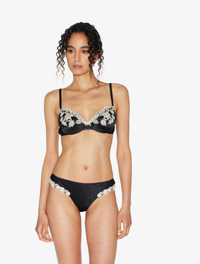 Silk Underwired Bra in black with ivory frastaglio