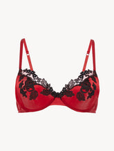 Silk Underwired Bra in red with black frastaglio