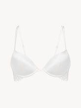 Off-white padded push-up bra with Leavers lace trim