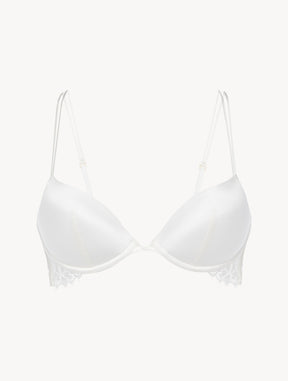 Off-white padded push-up bra with Leavers lace trim