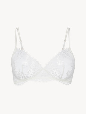 Off-white non-wired Leavers lace bra