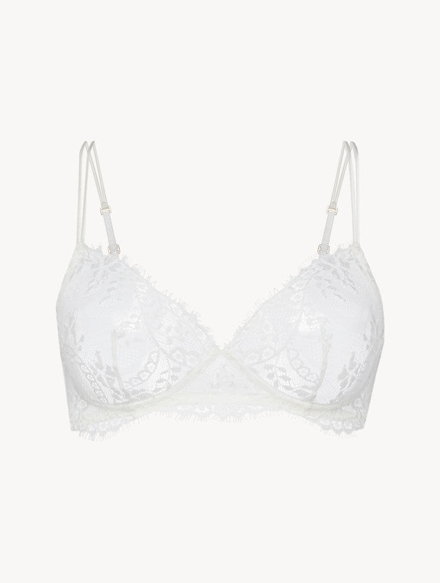 Off-white non-wired Leavers lace bra