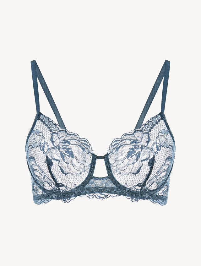 Dark blue lace underwired bra