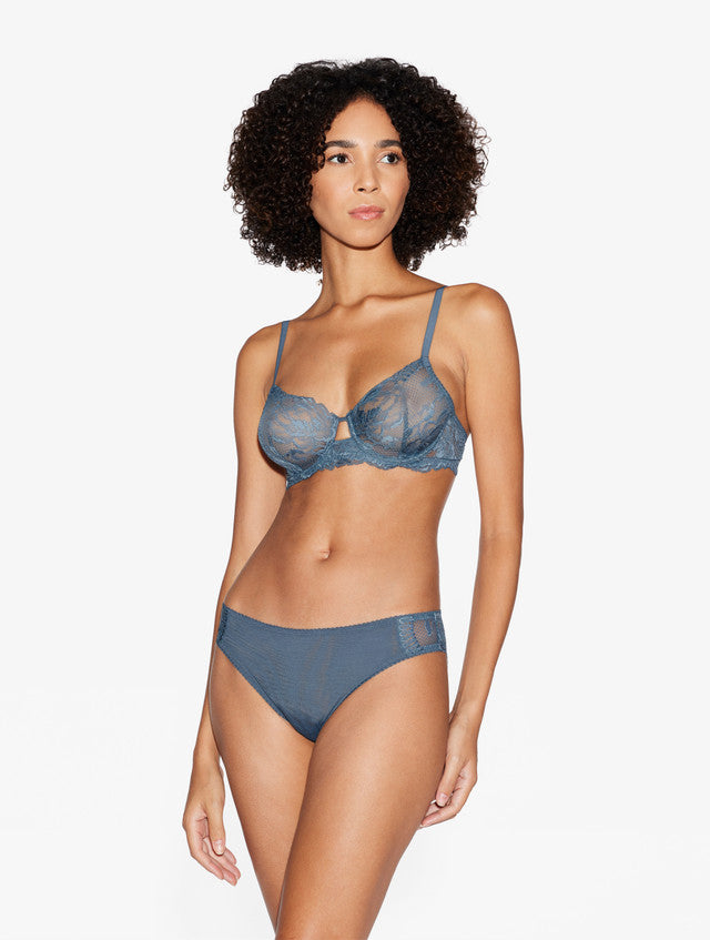 Dark blue lace underwired bra