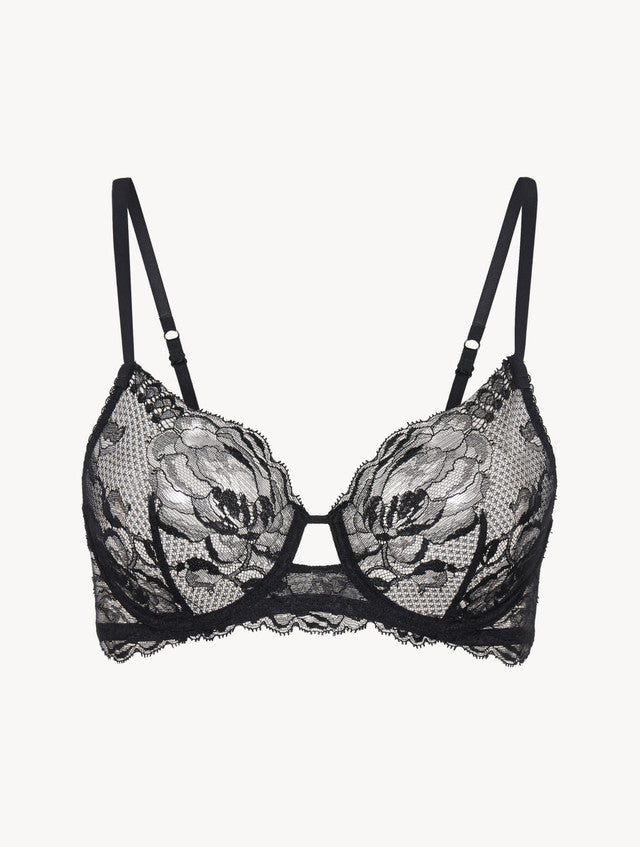 Black lace underwired bra