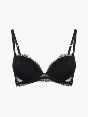 Black stretch Leavers lace push-up bra