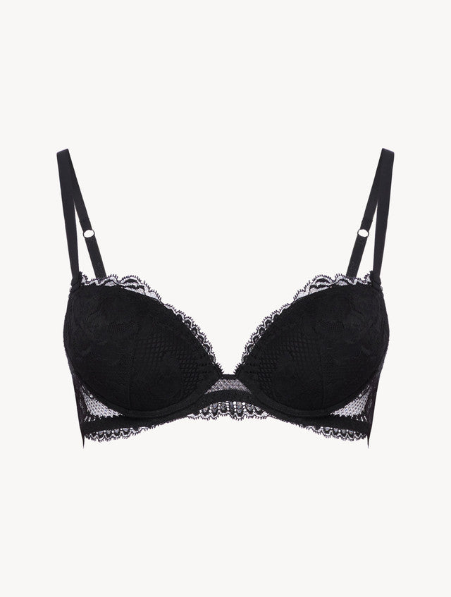 Black stretch Leavers lace push-up bra
