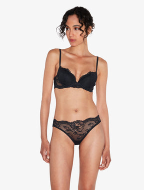 Black stretch Leavers lace push-up bra