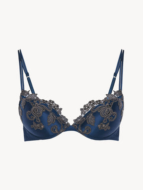 Blue silk Push-up Bra with frastaglio