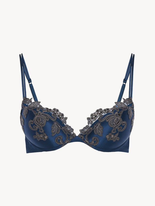 Blue silk Push-up Bra with frastaglio