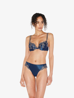 Blue silk Push-up Bra with frastaglio
