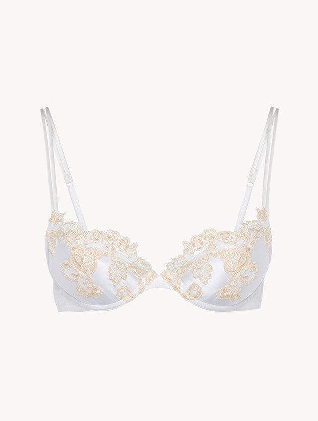 White silk Push-up Bra with frastaglio