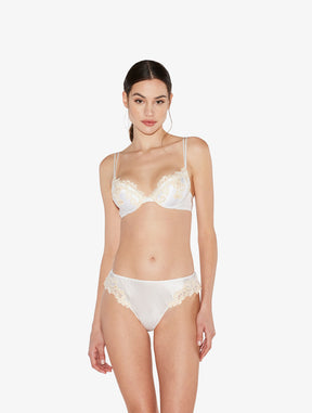 White silk Push-up Bra with frastaglio