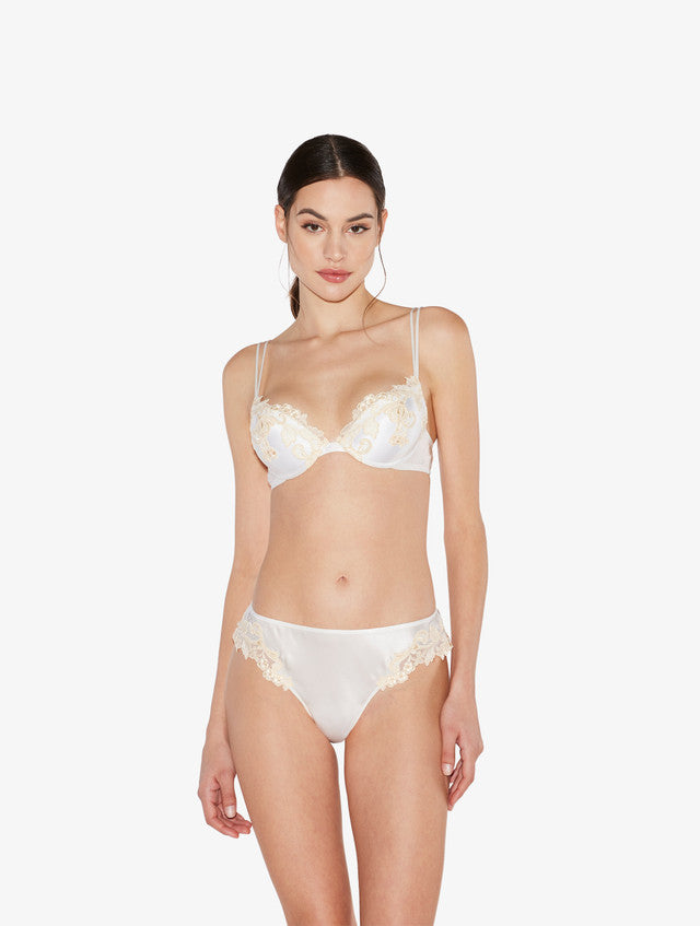 White silk Push-up Bra with frastaglio
