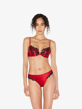 Red silk Push-up Bra with frastaglio
