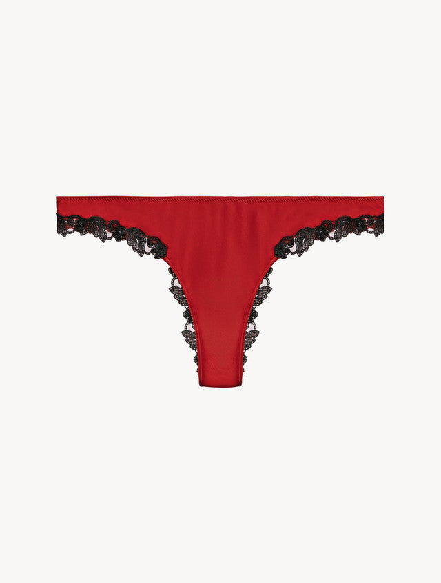 Red silk Brazilian Briefs with black frastaglio