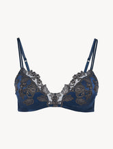 Blue silk Triangle Bra with frastaglio