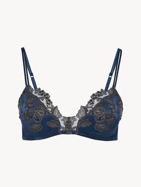 Blue silk Triangle Bra with frastaglio