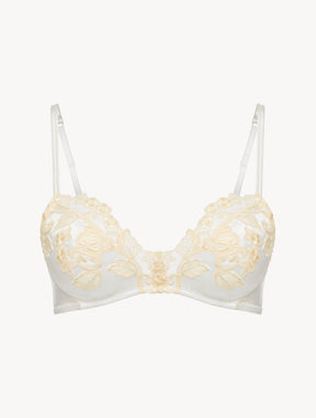 White silk Triangle Bra with ivory frastaglio