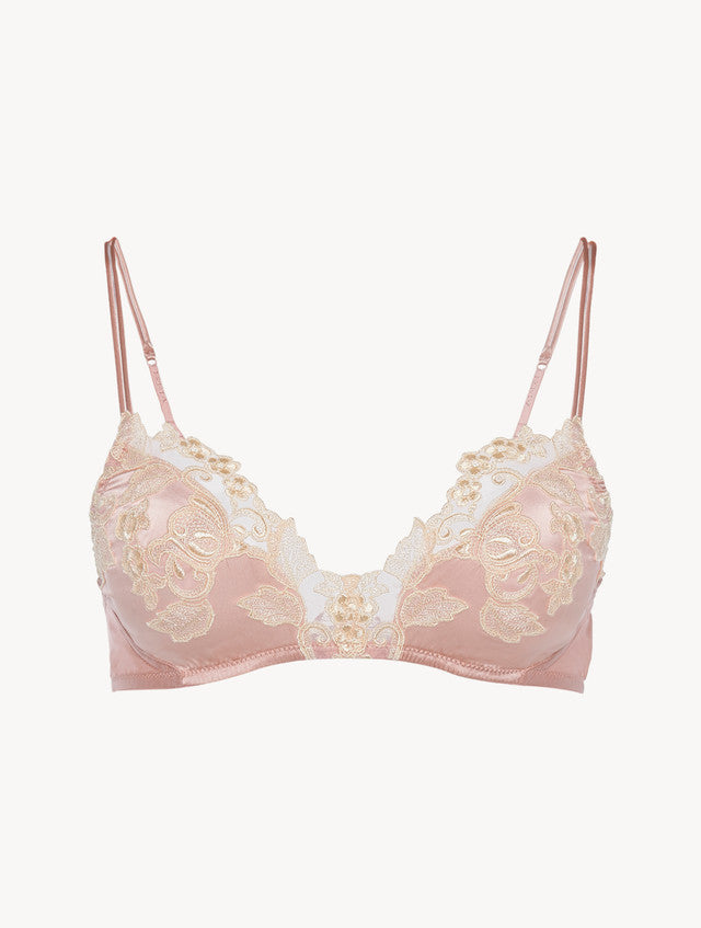 Powder Pink silk Triangle Bra with frastaglio