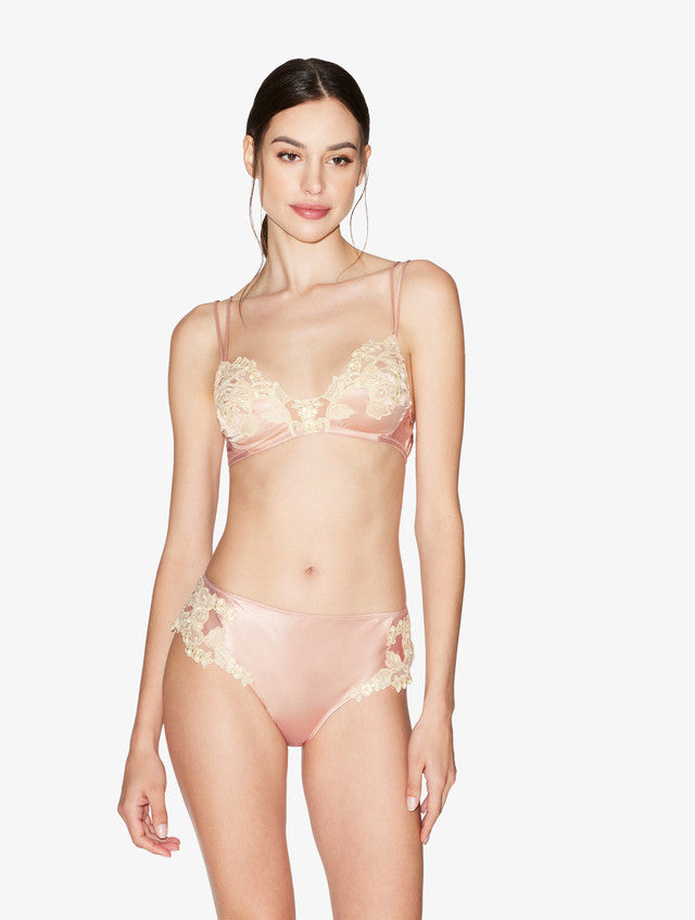 Powder Pink silk Triangle Bra with frastaglio