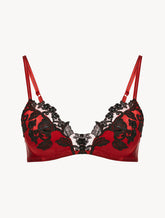 Red silk Triangle Bra with black frastaglio