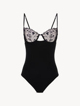 Bodysuit in Onyx with embroidered tulle