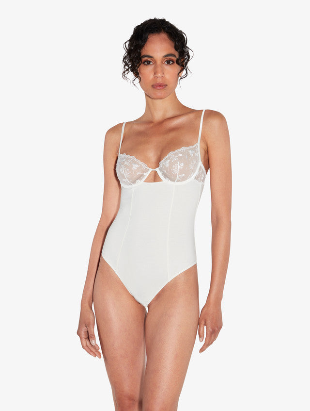 Bodysuit in Lys with embroidered tulle