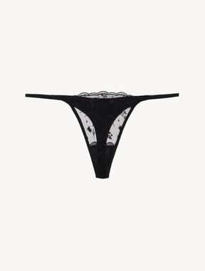 Thong in Onyx with embroidered tulle