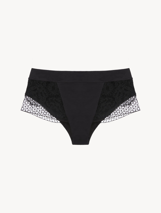 High-Waisted Brief with Leavers Lace