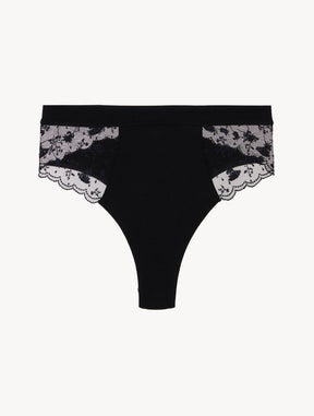 High Waisted Briefs in Onyx with embroidered tulle