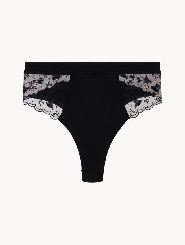 High Waisted Briefs in Onyx with embroidered tulle