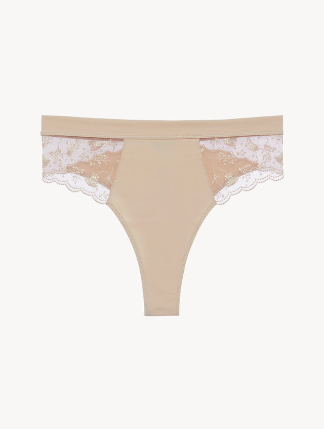 High Waisted Briefs in Halo and Ivory Nude with embroidered tulle