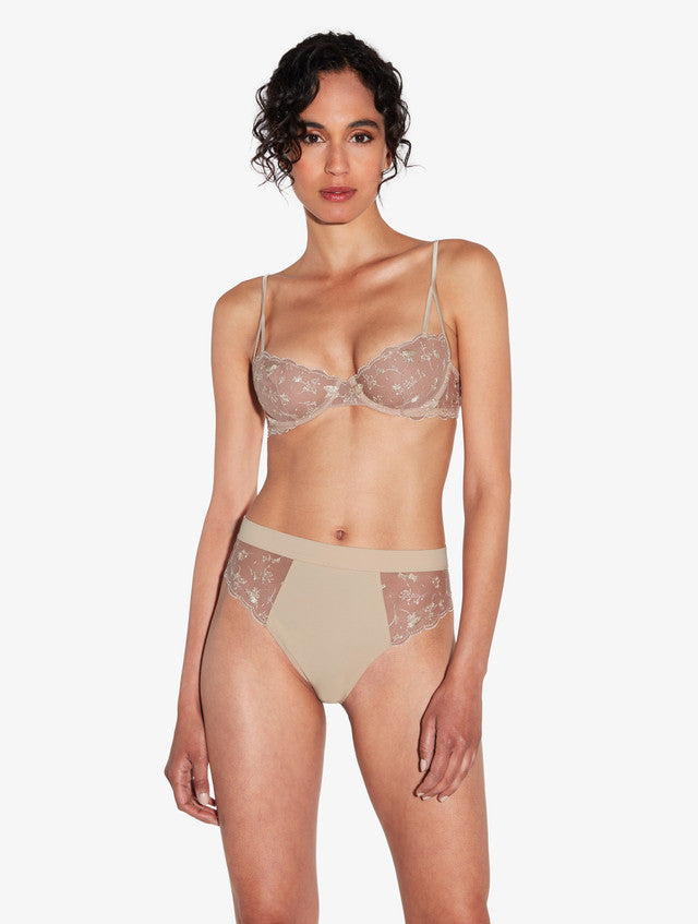 High Waisted Briefs in Halo and Ivory Nude with embroidered tulle