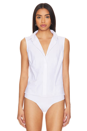 Commando Classic Sleeveless Button Down Bodysuit in White
