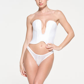 SKIMS ROMANCE SATIN PLUNGE CORSET | SNOW