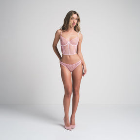 EMBROIDERED TULLE CROPPED CORSET | BUBBLE GUM
