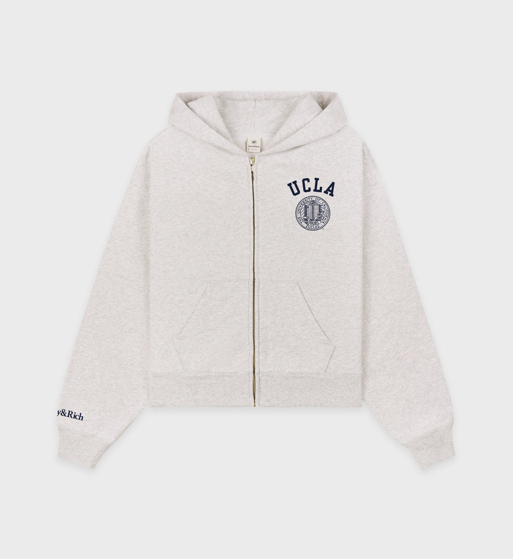 UCLA Crest Cropped Zip Hoodie - Heather Gray/Navy