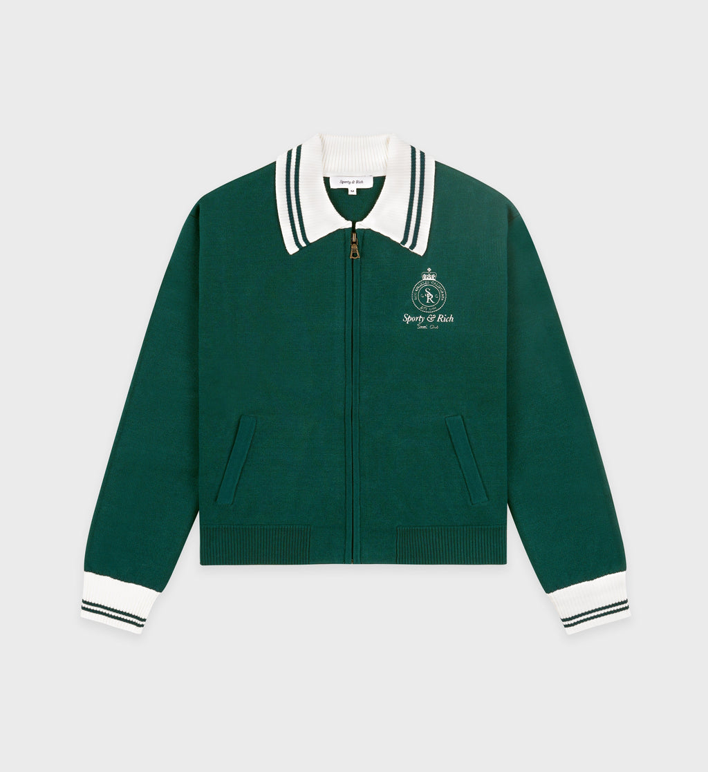 Crown Tennis Zipped Cardigan - Alpine/White