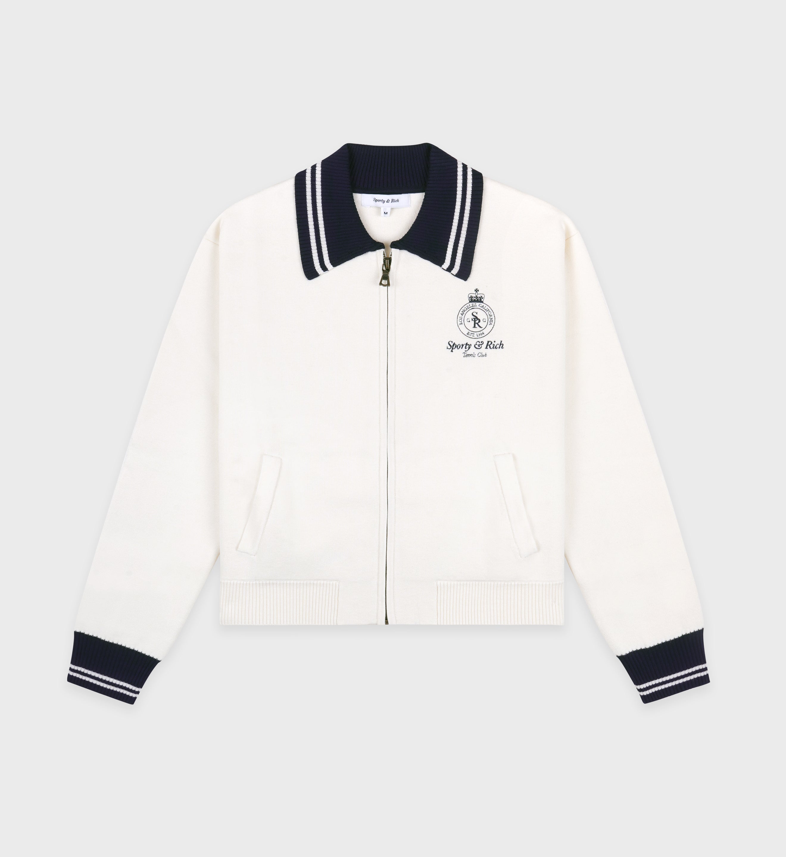 Crown Tennis Zipped Cardigan - Off White/Navy
