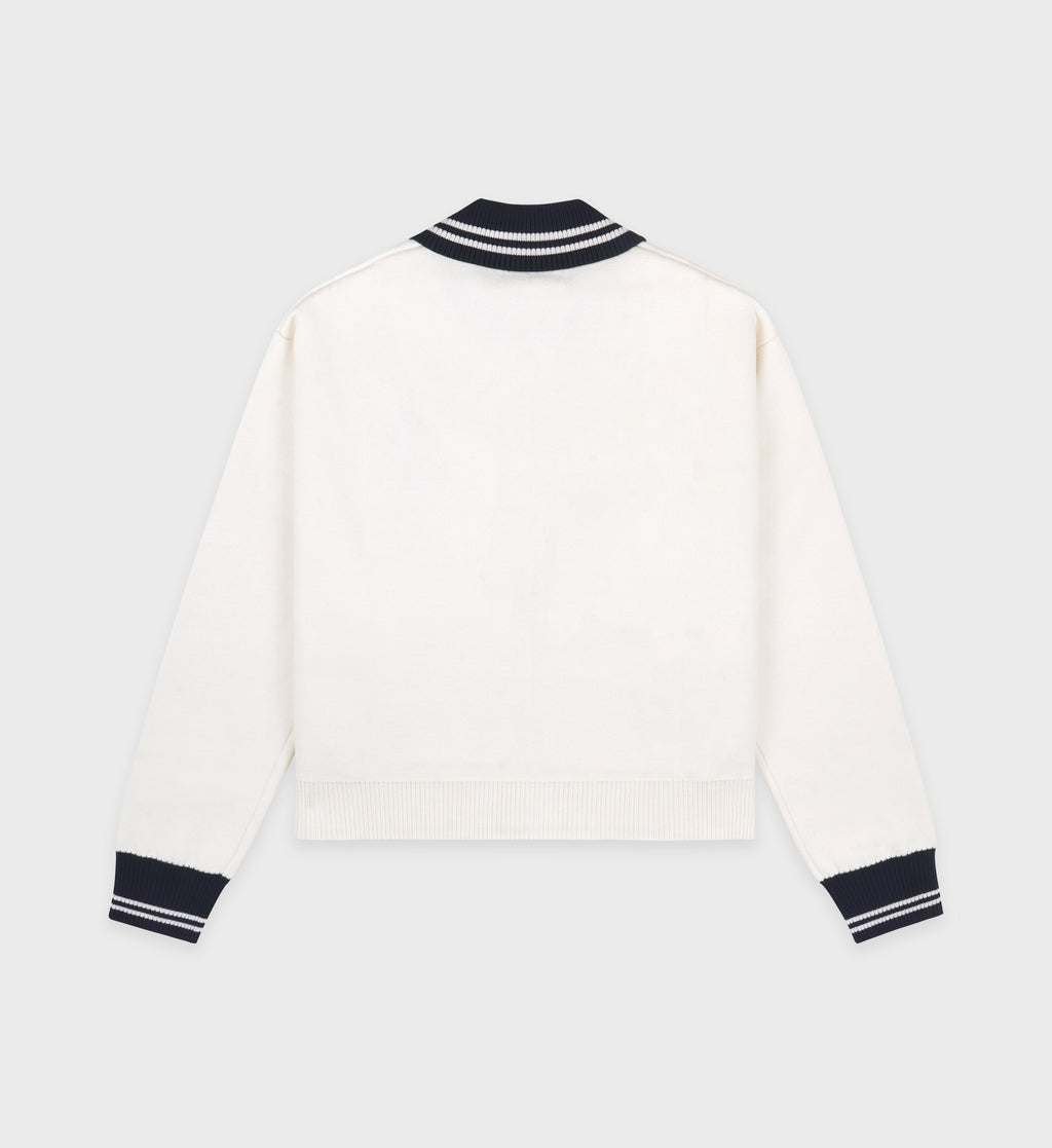 Crown Tennis Zipped Cardigan - Off White/Navy