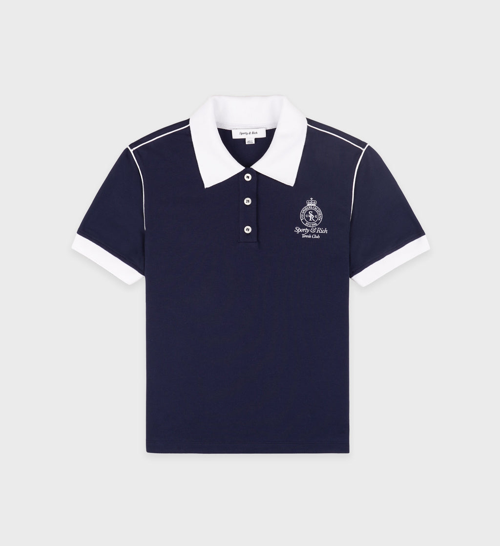 Crown 70s Pique Polo - Navy/White