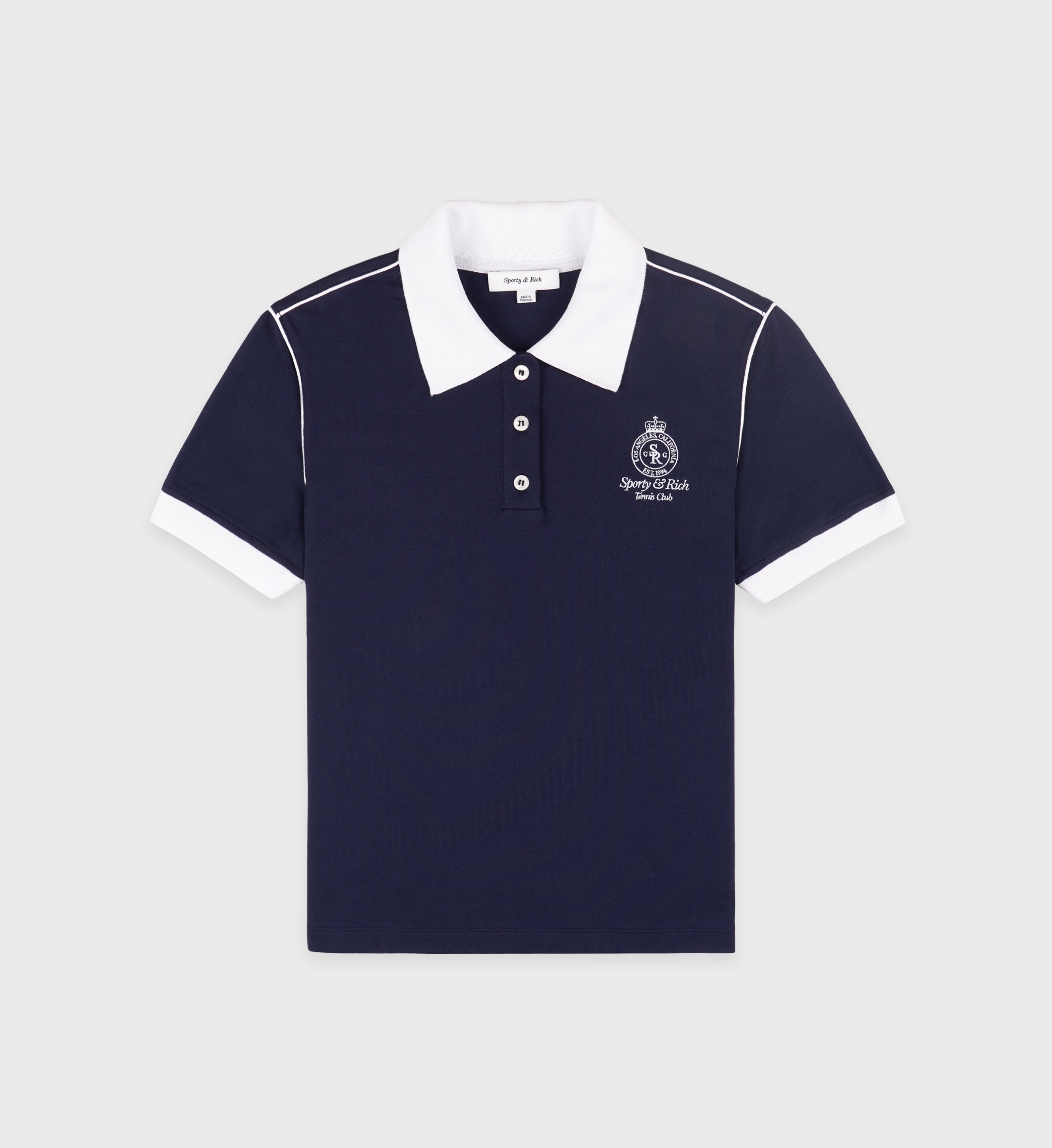 Crown 70s Pique Polo - Navy/White