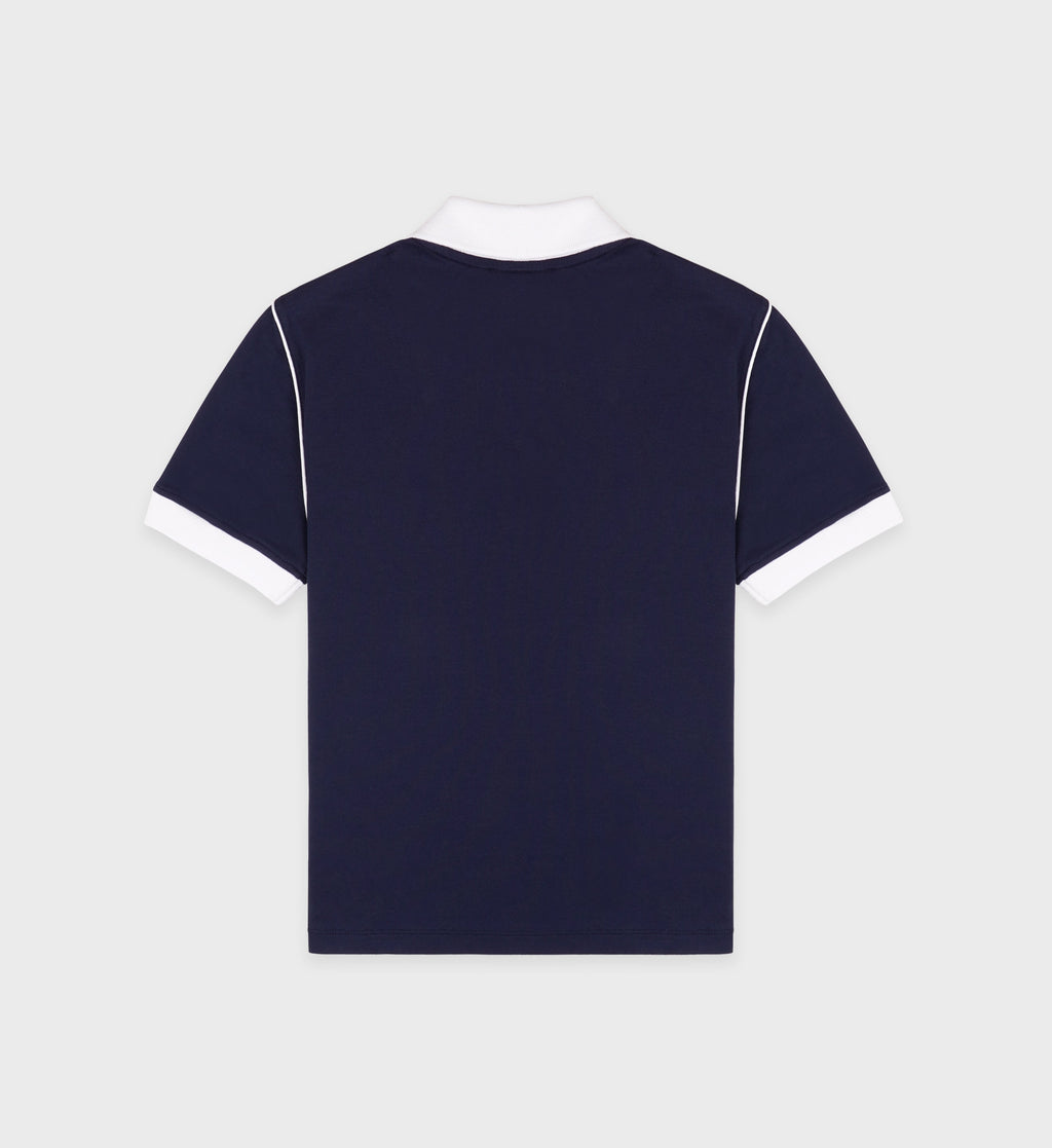Crown 70s Pique Polo - Navy/White